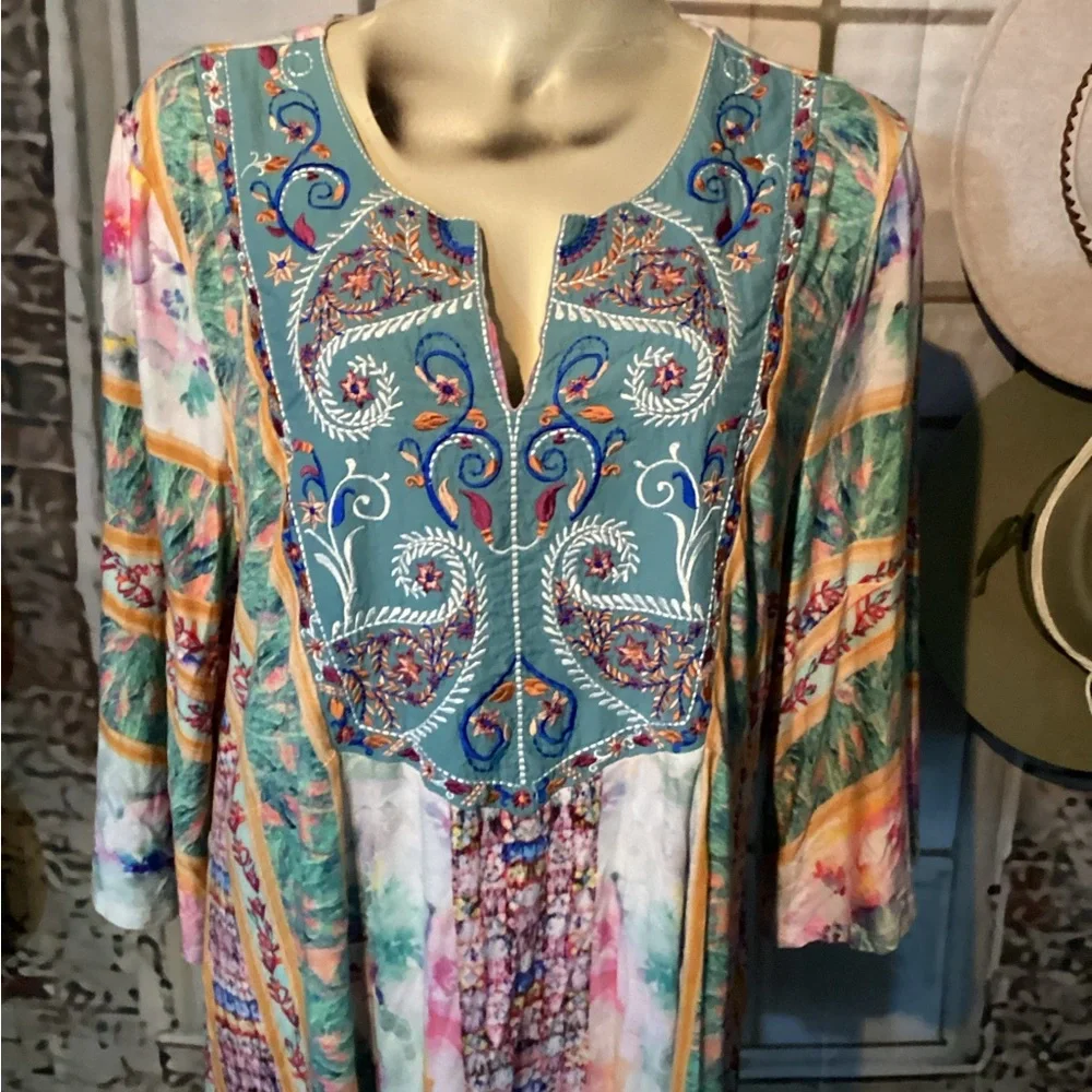 Soft Surroundings Boutique Womens BOHO Embroidered Aerhart Knit Tunc/Dress Sz 2X - Picture 8 of 16